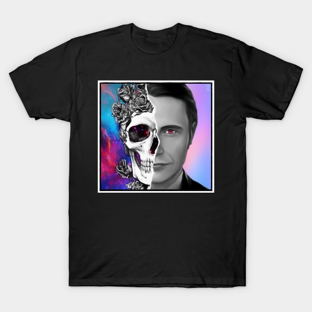 Psychedelic Space Hannibal with Rose Skull T-Shirt by OrionLodubyal